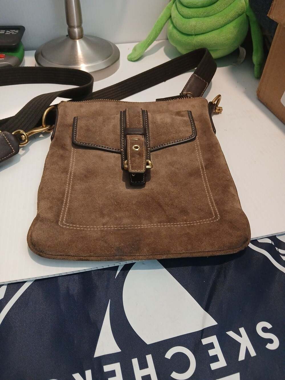 Coach Suede Crossbody Bag Brown Leather Trim